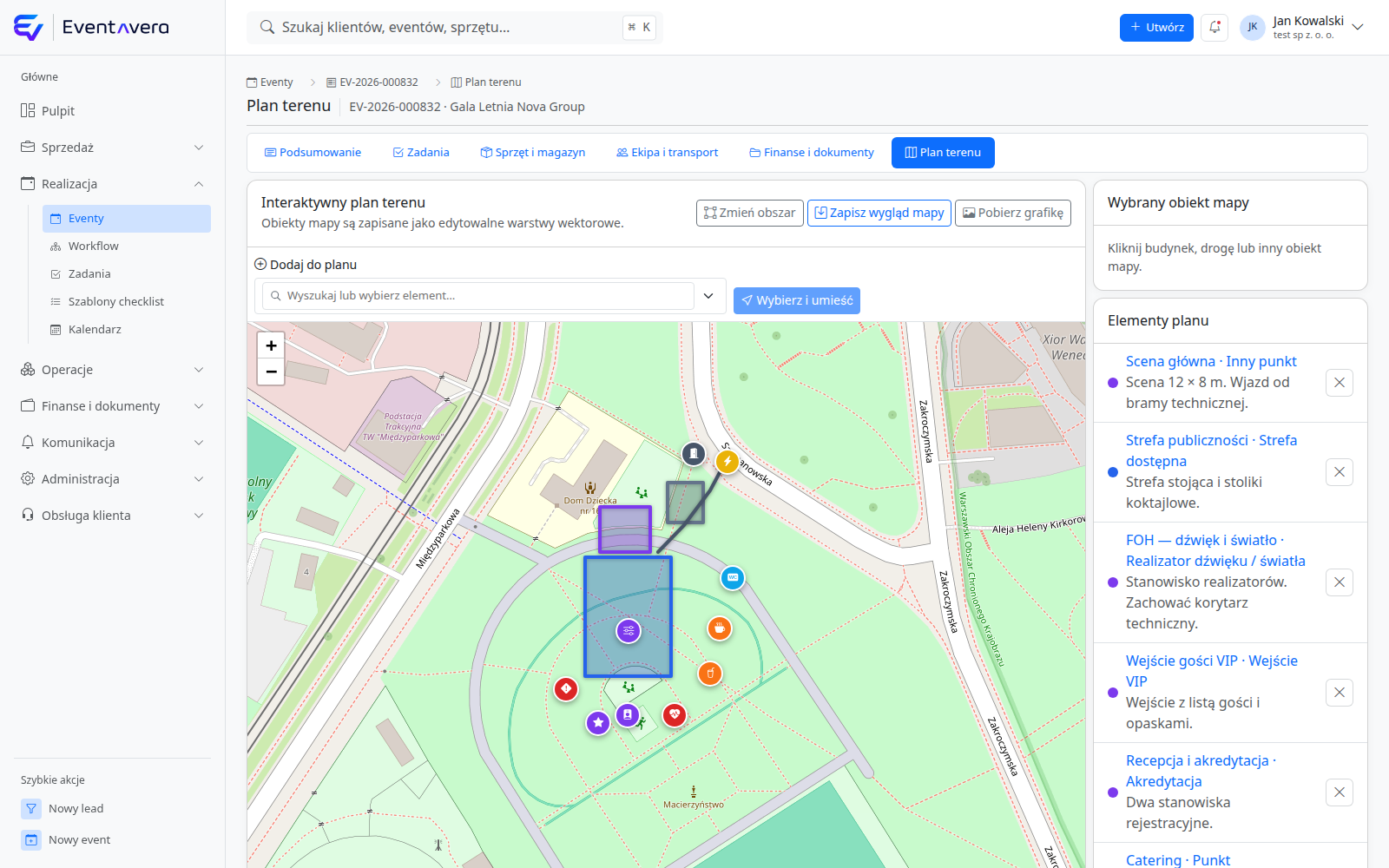 Interaktywny plan terenu Gali Letniej w Eventaverze